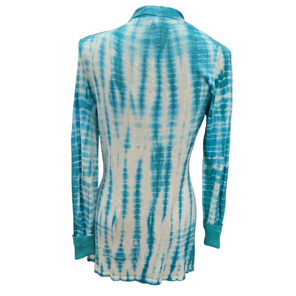 Patrizia Luca Milano Tie-Dye Waterfall Cardigan Sweater Open Front Aqua White M‎ - Picture 2 of 5